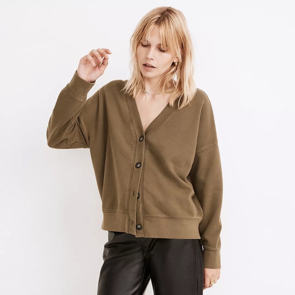 Madewell Women’s (Re)sourced Cotton Cardigan Sweatshirt in Kale Size XXS